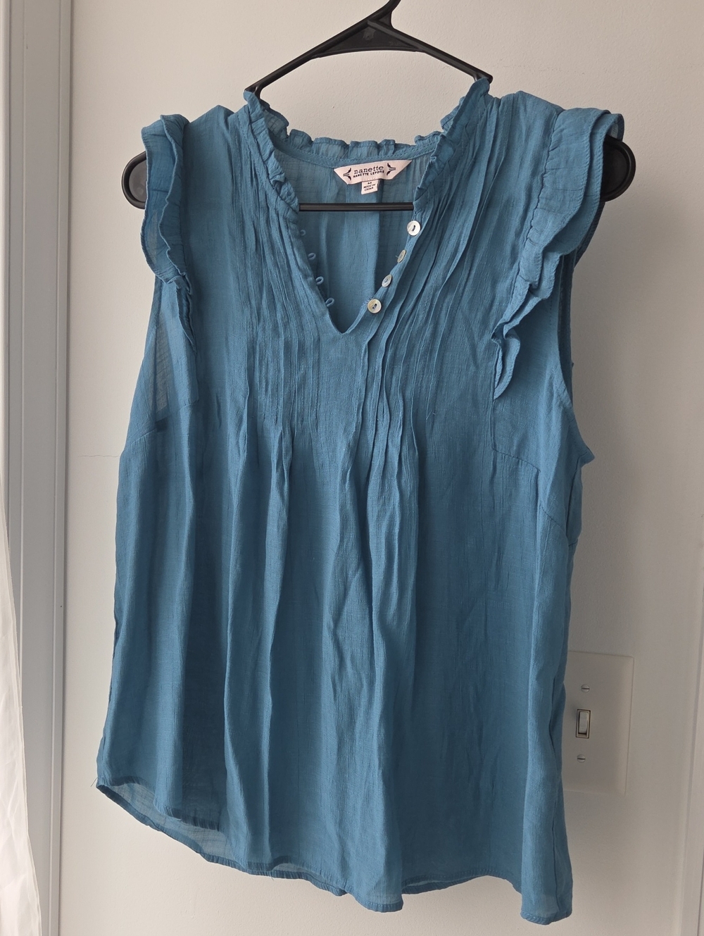 Sanctuary Teal Blue Pintuck Ruffle Sleeveless V-Neck Top